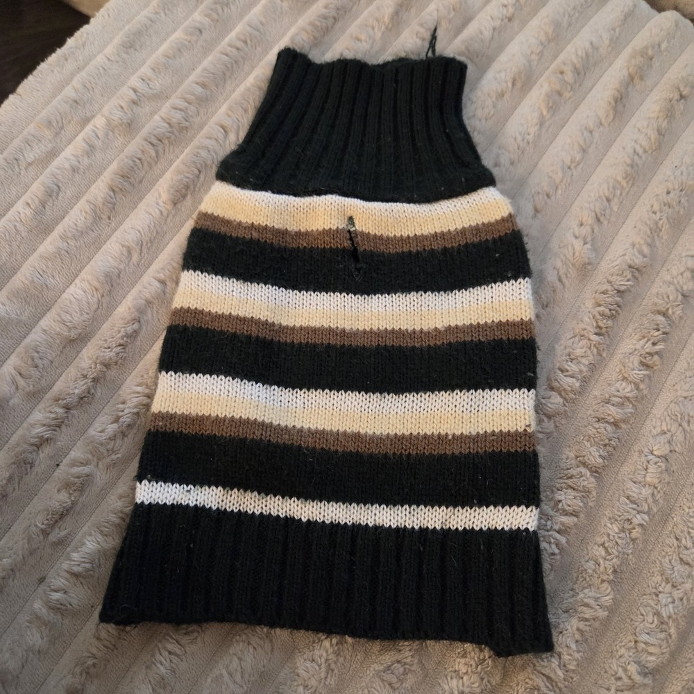 Chic Striped Knit Dog Sweater Black Tan Cream Turtleneck Pet Clothes Size XXS